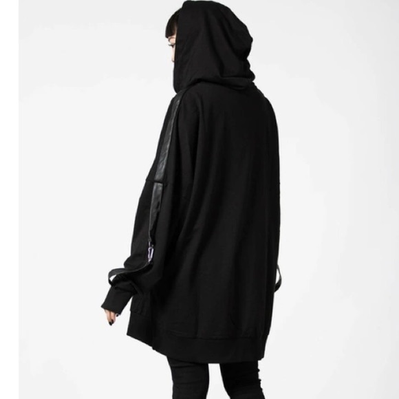Killstar Orion Masked Strap clasp detail Sleeves emo goth unisex hoodie Large - Picture 3 of 11